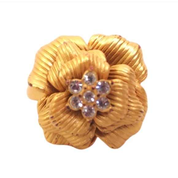 Premier Design In Bloom Gold Rhinestone Rose Flower Elegant Fashion Jewelry Ring - Picture 3 of 5